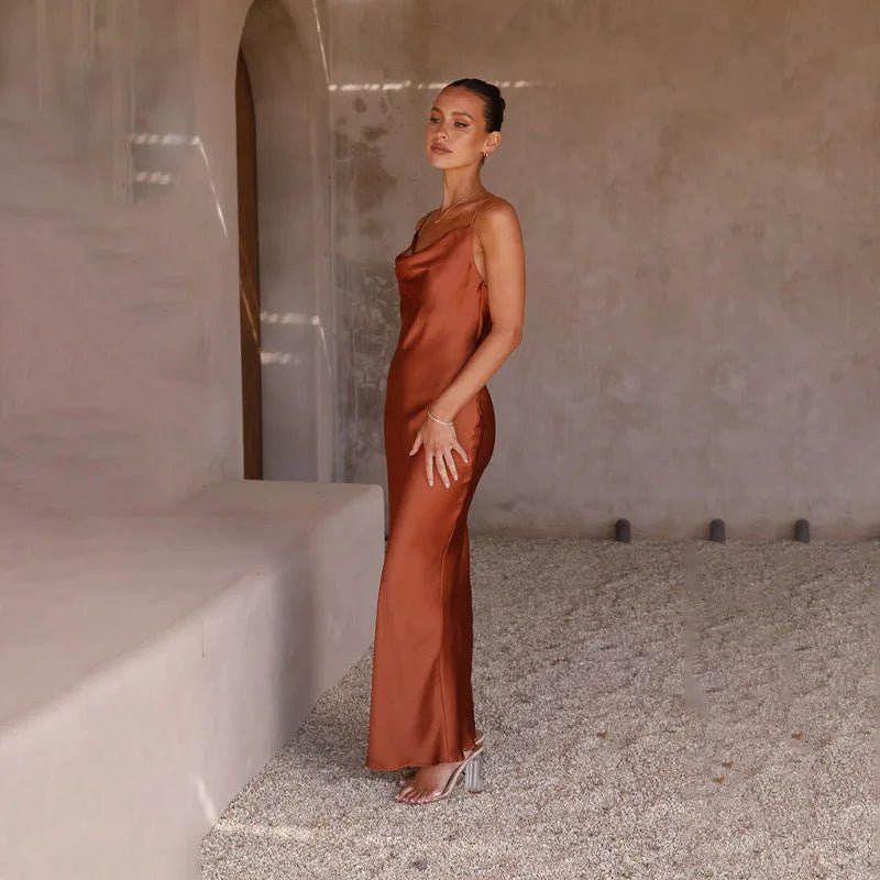 Women's Backless Satin Maxi Dress with High Slit - Variant Style 9 | Lavisa