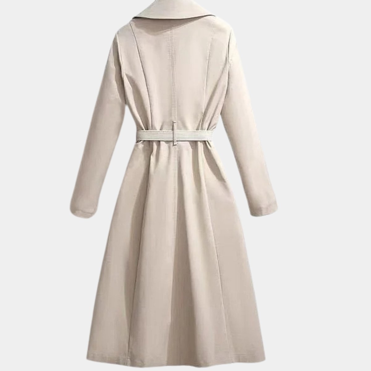 Women's Belted Midi Trench Coat Relaxed Fit Long Sleeve - Front View | Lavisa