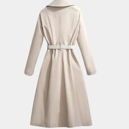 Women's Belted Midi Trench Coat Relaxed Fit Long Sleeve - Front View | Lavisa