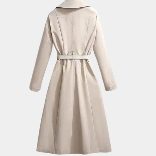 Lavisa - Women's Belted Midi Trench Coat Relaxed Fit Long Sleeve