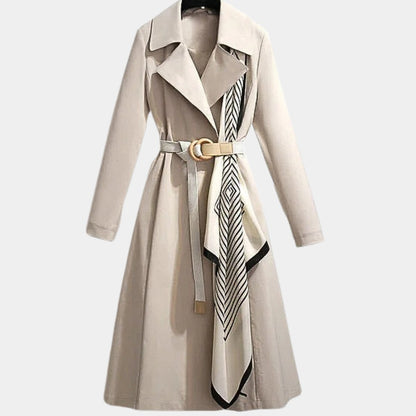 Women's Belted Midi Trench Coat Relaxed Fit Long Sleeve - Close-Up Texture & Detail | Lavisa