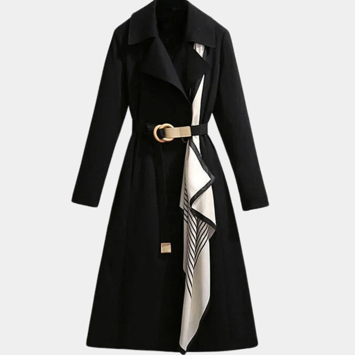 Women's Belted Midi Trench Coat Relaxed Fit Long Sleeve - Sole & Material View | Lavisa