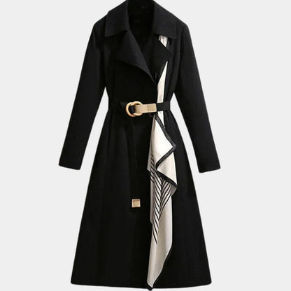 Women's Belted Midi Trench Coat Relaxed Fit Long Sleeve - Sole & Material View | Lavisa