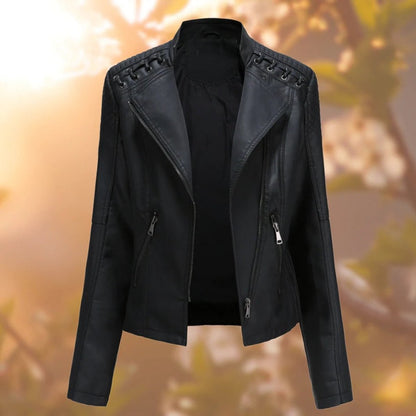 Lavisa - Women's Biker-Style Zip-Up Faux Leather Jacket