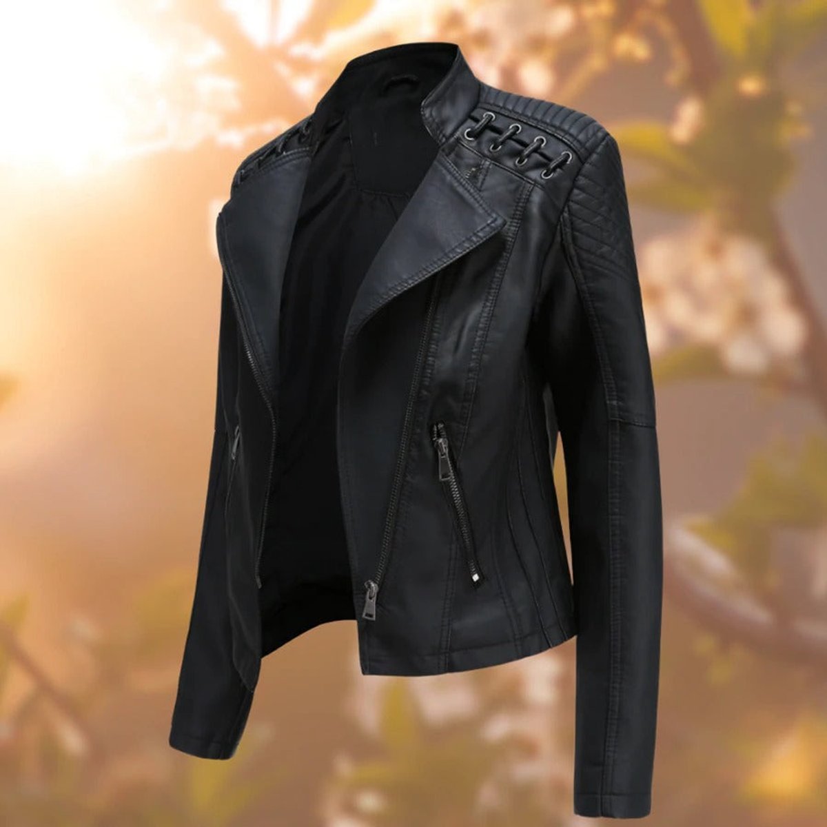 Lavisa - Women's Biker-Style Zip-Up Faux Leather Jacket