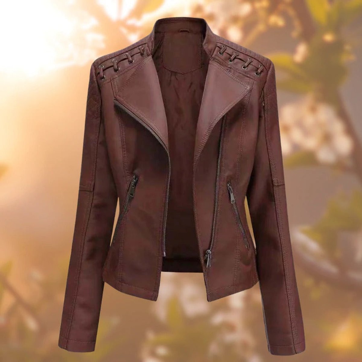 Lavisa - Women's Biker-Style Zip-Up Faux Leather Jacket