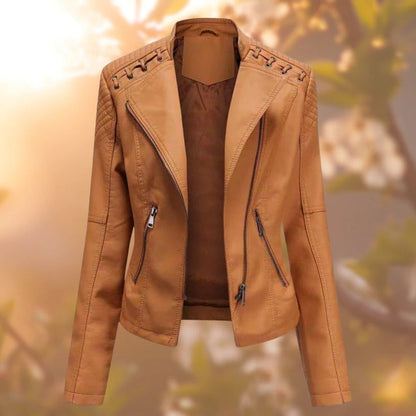 Lavisa - Women's Biker-Style Zip-Up Faux Leather Jacket