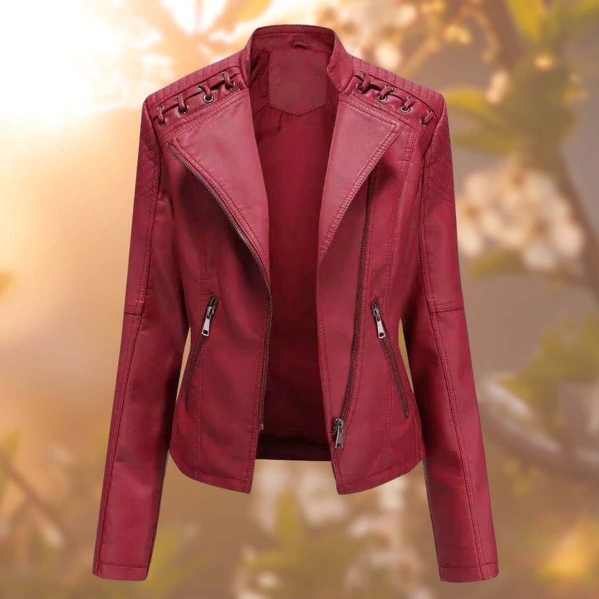 Lavisa - Women's Biker-Style Zip-Up Faux Leather Jacket