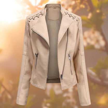 Lavisa - Women's Biker-Style Zip-Up Faux Leather Jacket