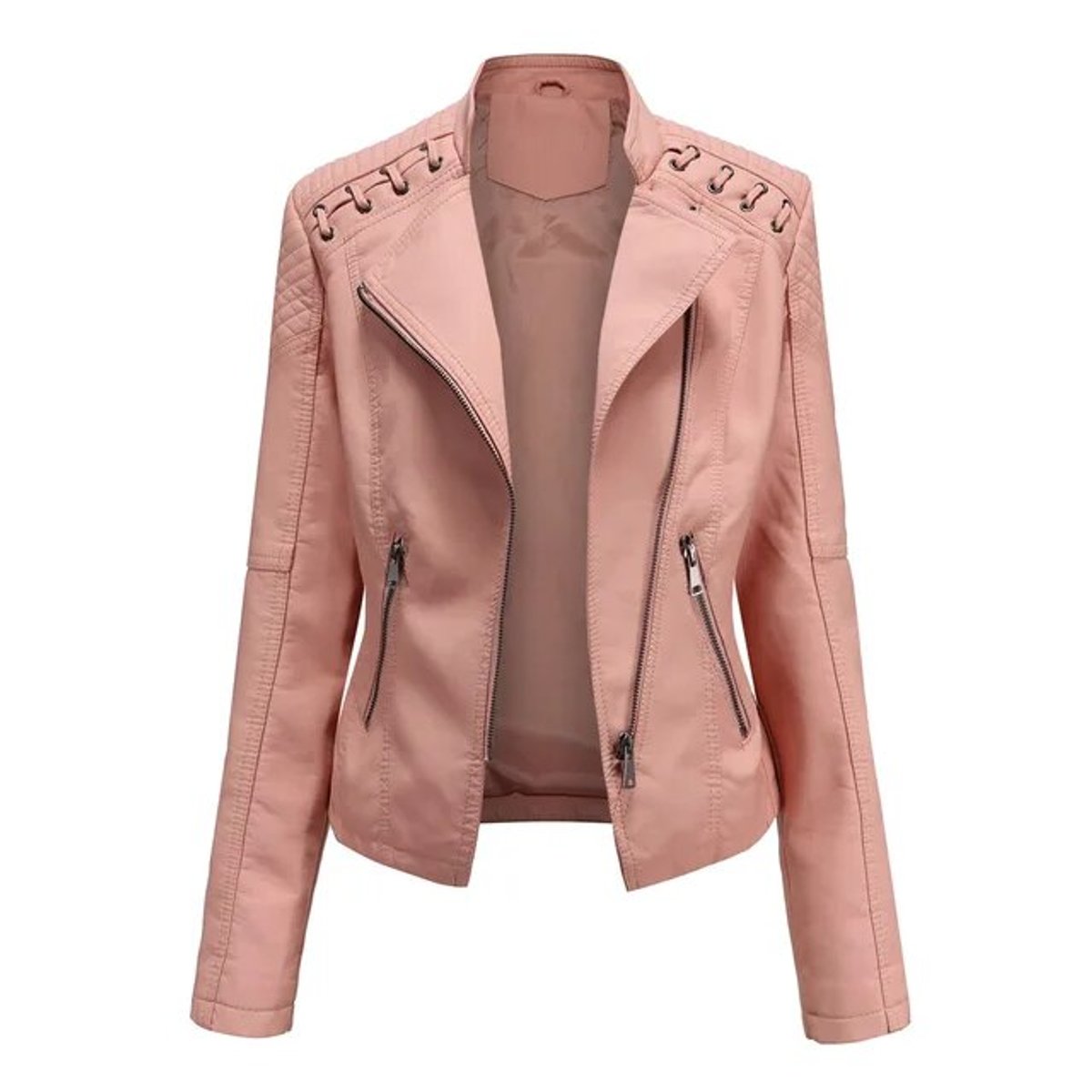 Lavisa - Women's Biker-Style Zip-Up Faux Leather Jacket