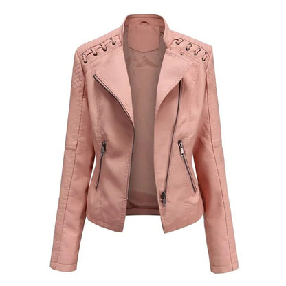 Lavisa - Women's Biker-Style Zip-Up Faux Leather Jacket