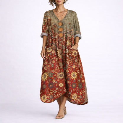 Lavisa - Women's Bohemian Maxi Fall Wedding Guest Dress Flowy Kaftan