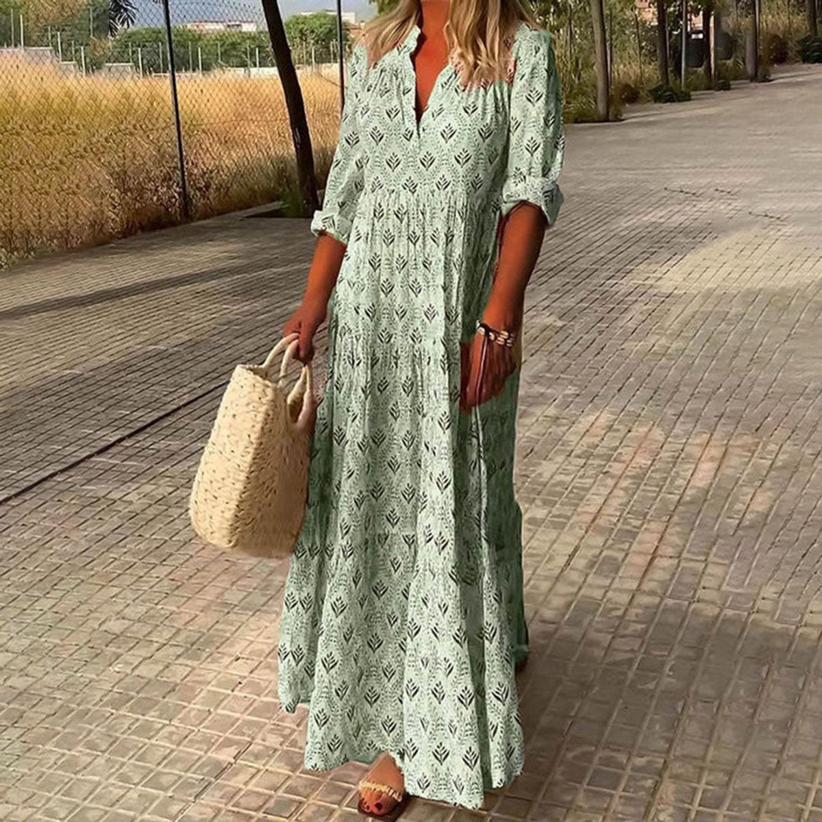 Boho Floral Tiered Maxi Dress - Side Angle | Lavisa