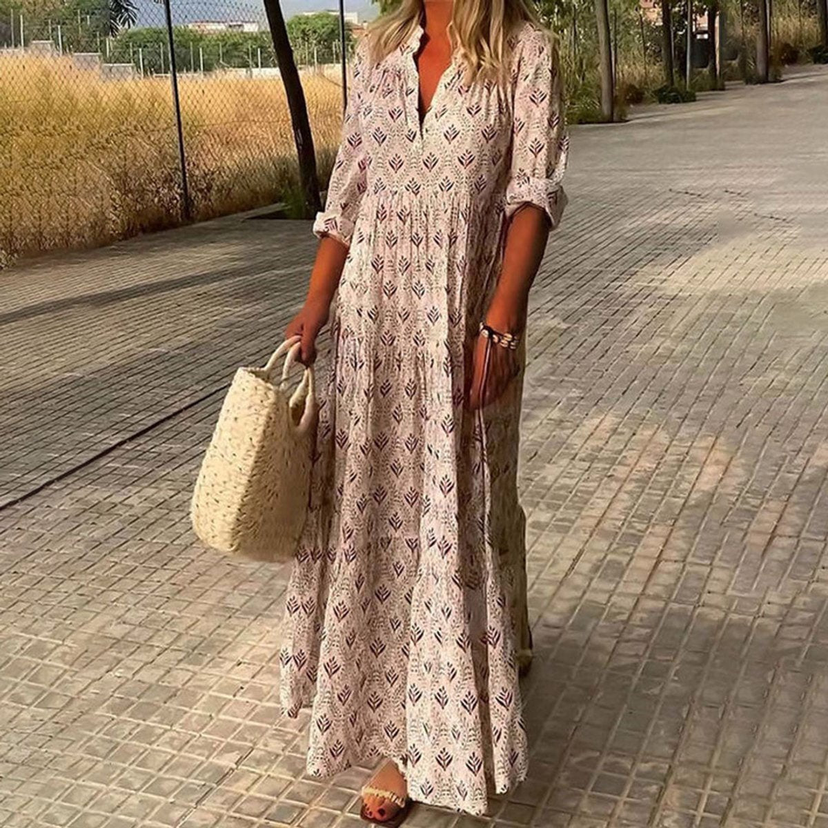 Boho Floral Tiered Maxi Dress - Back View | Lavisa