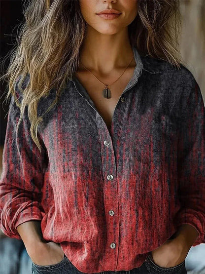 Lavisa - Women's Boho Floral Print Long Sleeve Button-Up Blouse