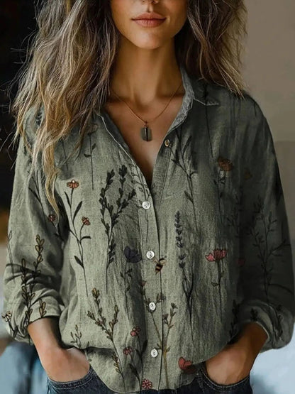 Lavisa - Women's Boho Floral Print Long Sleeve Button-Up Blouse