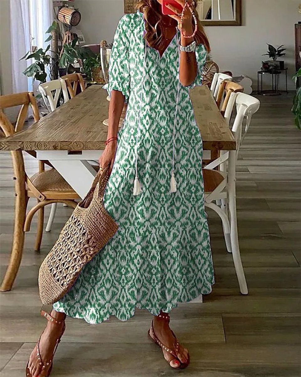 Boho Ikat Print Tassel Midi Dress - Side Angle | Lavisa