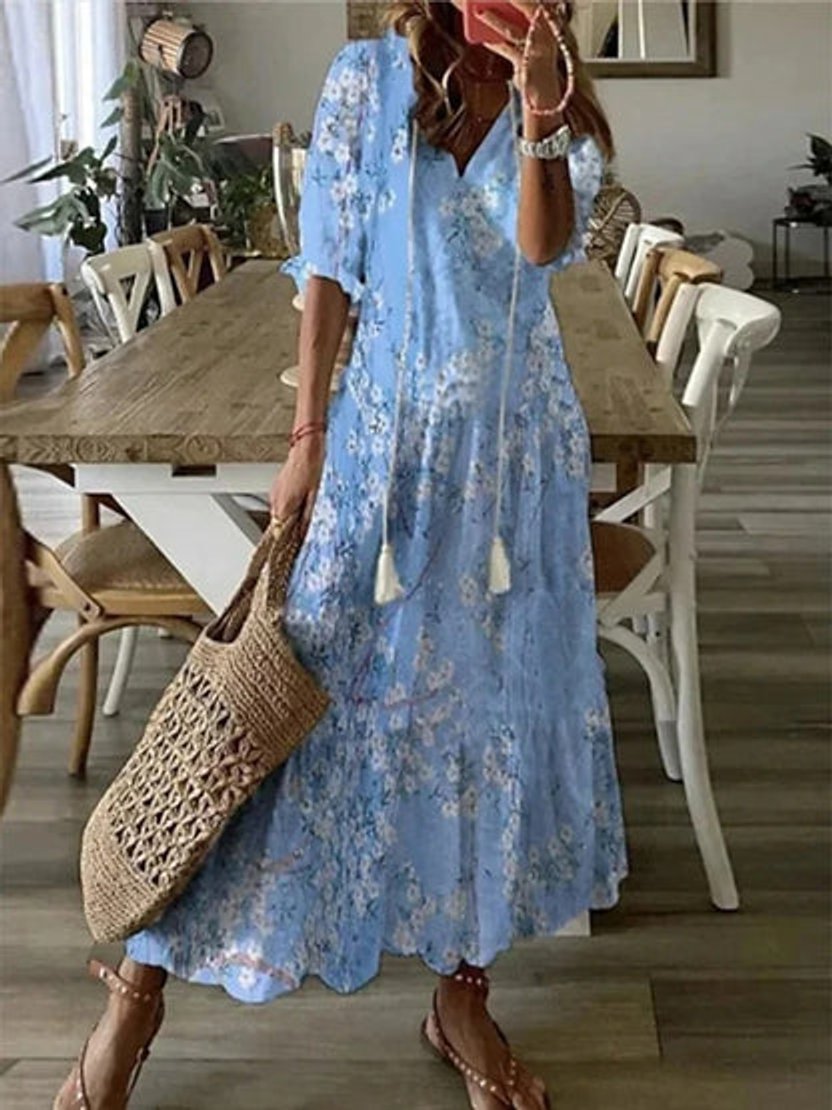 Boho Ikat Print Tassel Midi Dress - Detail & Stitching | Lavisa
