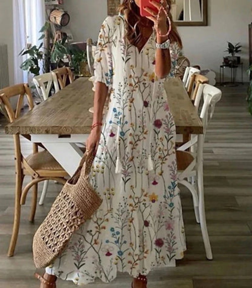 Boho Ikat Print Tassel Midi Dress - Variant Style 7 | Lavisa