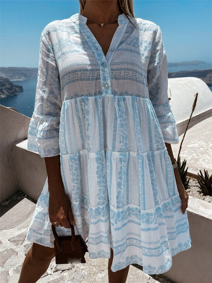 Women's Boho Printed Tiered Tunic Mini Dress - Variant Style 15 | Lavisa