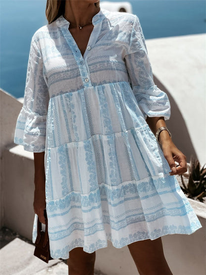 Women's Boho Printed Tiered Tunic Mini Dress - Variant Style 17 | Lavisa
