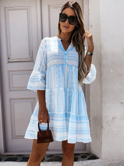 Women's Boho Printed Tiered Tunic Mini Dress - Side Angle | Lavisa