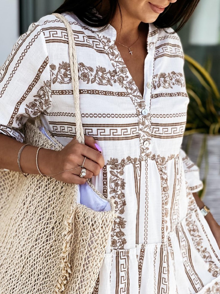 Women's Boho Printed Tiered Tunic Mini Dress - Variant Angle | Lavisa