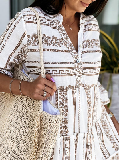Women's Boho Printed Tiered Tunic Mini Dress - Variant Angle | Lavisa