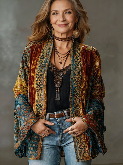 Women's Boho Vintage Loose-Fit Quilted Jacket Kimono Cardigan - Side Angle | Lavisa