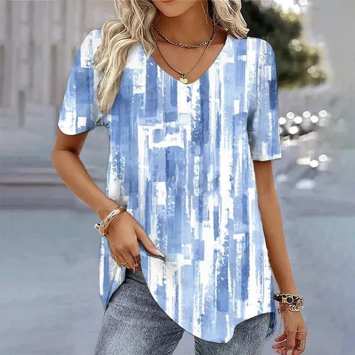 Women's Botanical Floral V-Neck Short Sleeve Top - Back View | Lavisa