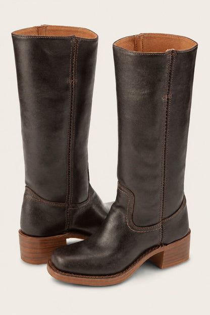 Lavisa - Women's Brown Leather Knee-High Block Heel Boots