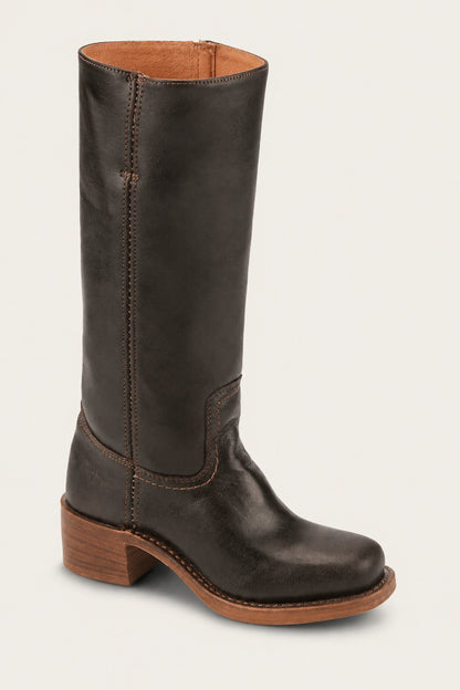 Lavisa - Women's Brown Leather Knee-High Block Heel Boots