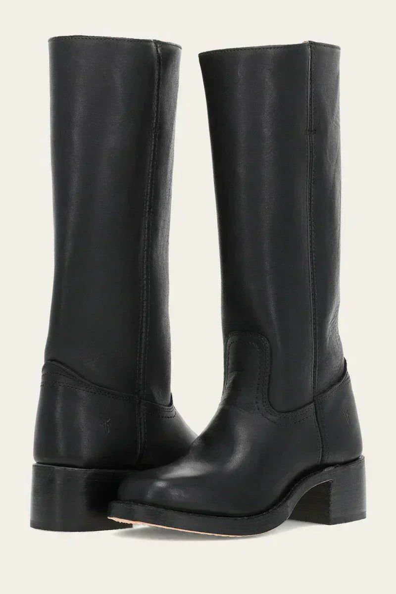 Lavisa - Women's Brown Leather Knee-High Block Heel Boots