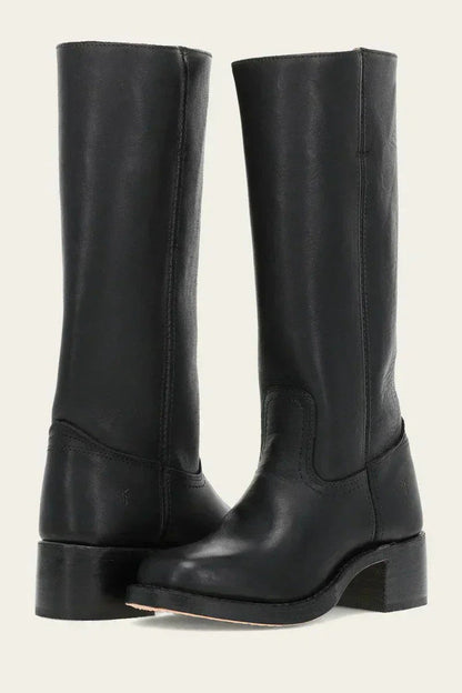 Lavisa - Women's Brown Leather Knee-High Block Heel Boots