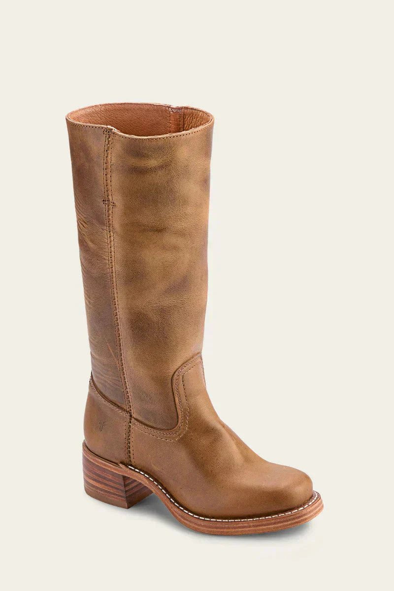 Lavisa - Women's Brown Leather Knee-High Block Heel Boots