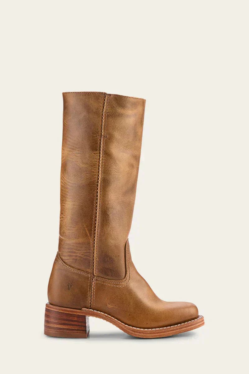 Lavisa - Women's Brown Leather Knee-High Block Heel Boots