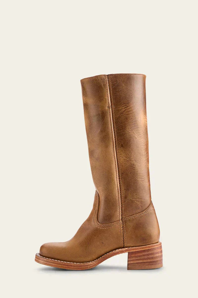Lavisa - Women's Brown Leather Knee-High Block Heel Boots