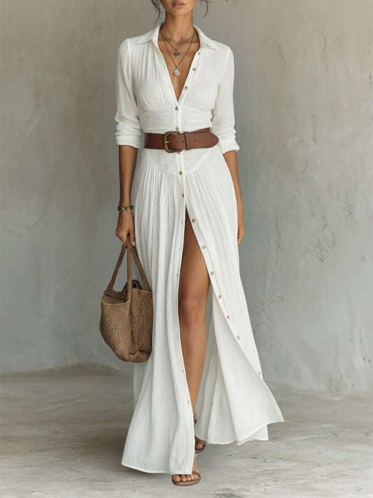 Lavisa - Women's Button-Front Belted Maxi Shirt Dress
