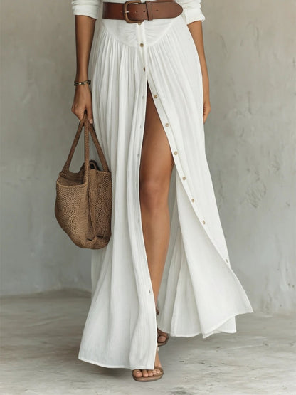 Women's Button-Front Belted Maxi Shirt Dress - Side Angle | Lavisa