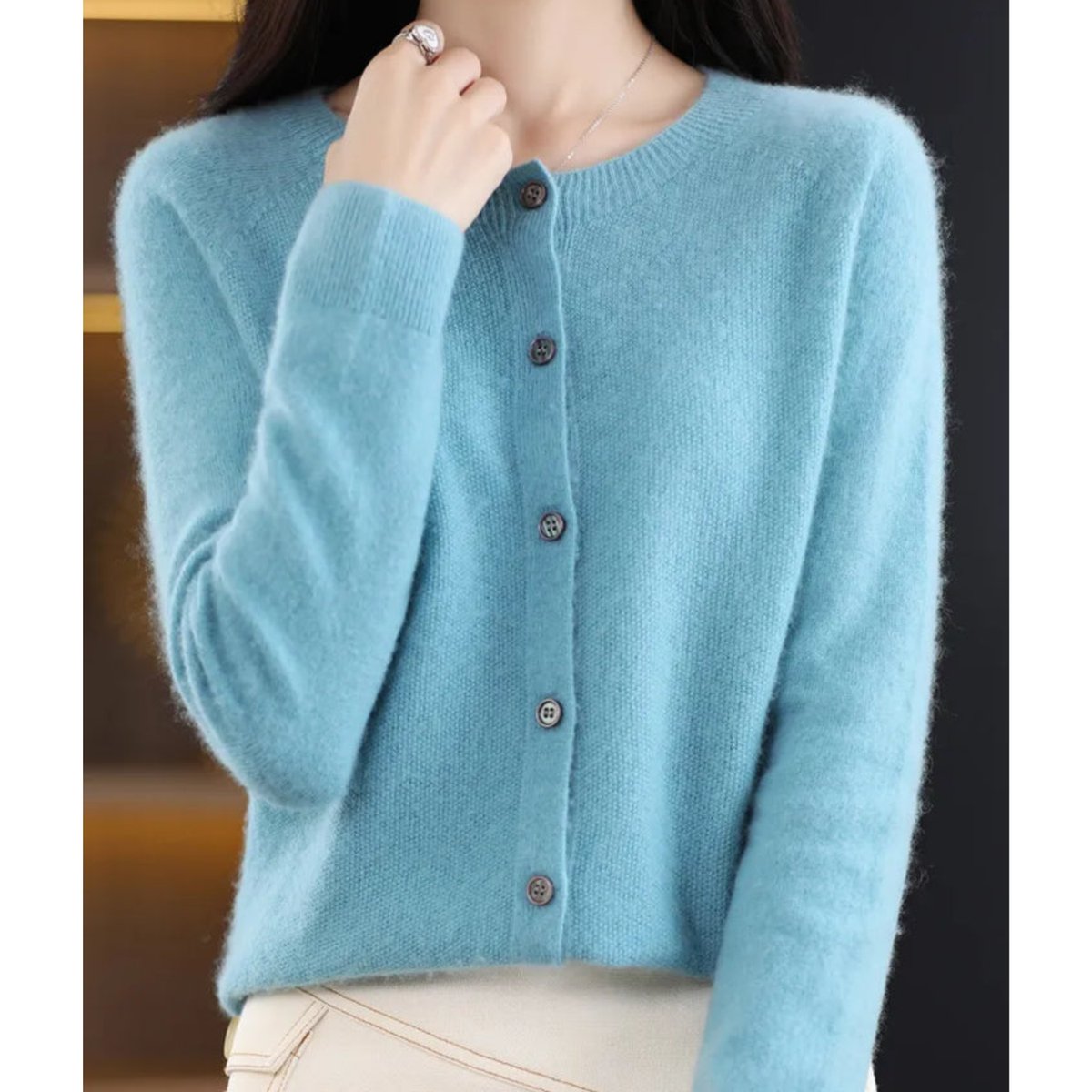 Women's Button-Up V-Neck Cashmere Knit Cardigan - Variant Style 10 | Lavisa