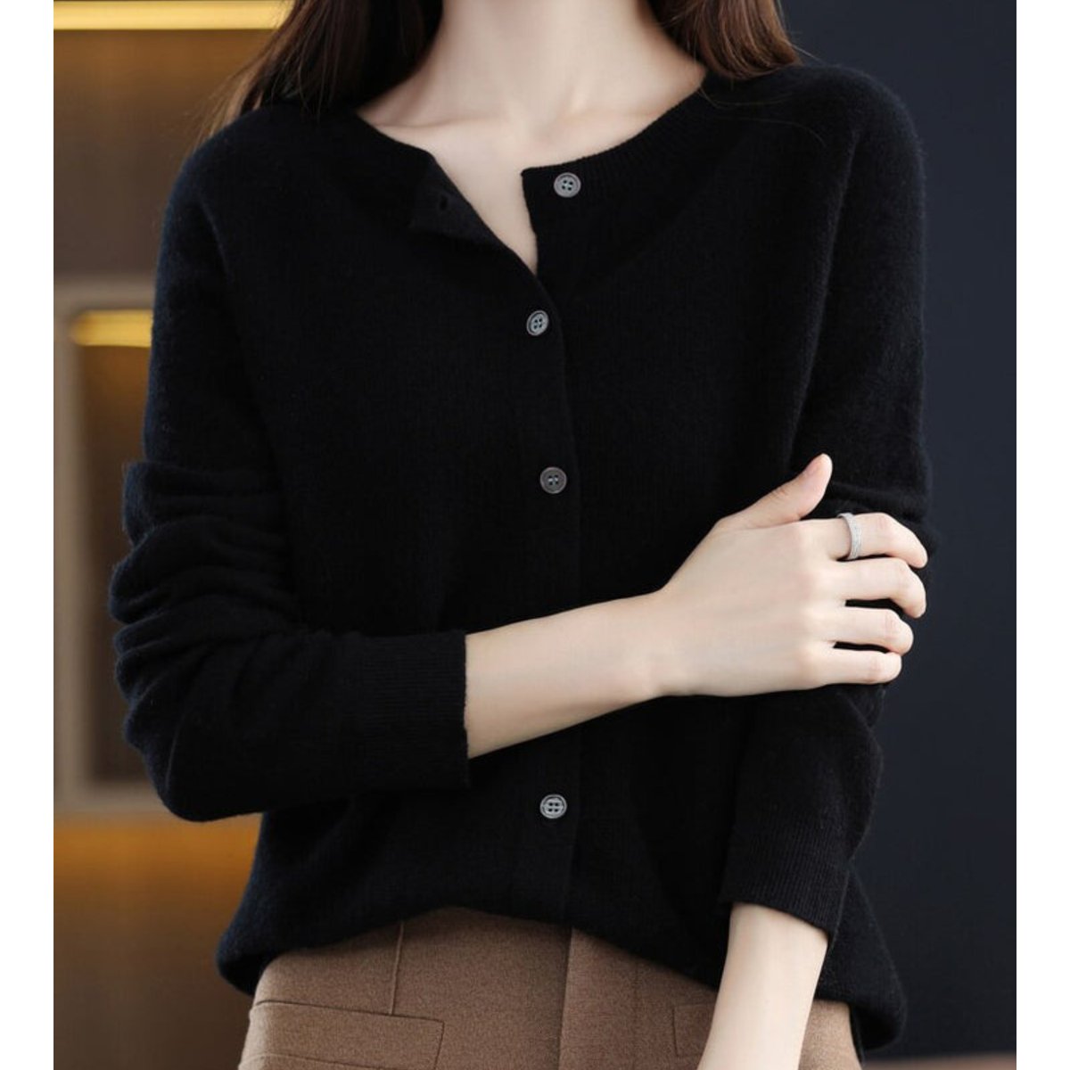 Women's Button-Up V-Neck Cashmere Knit Cardigan - Variant Style 12 | Lavisa