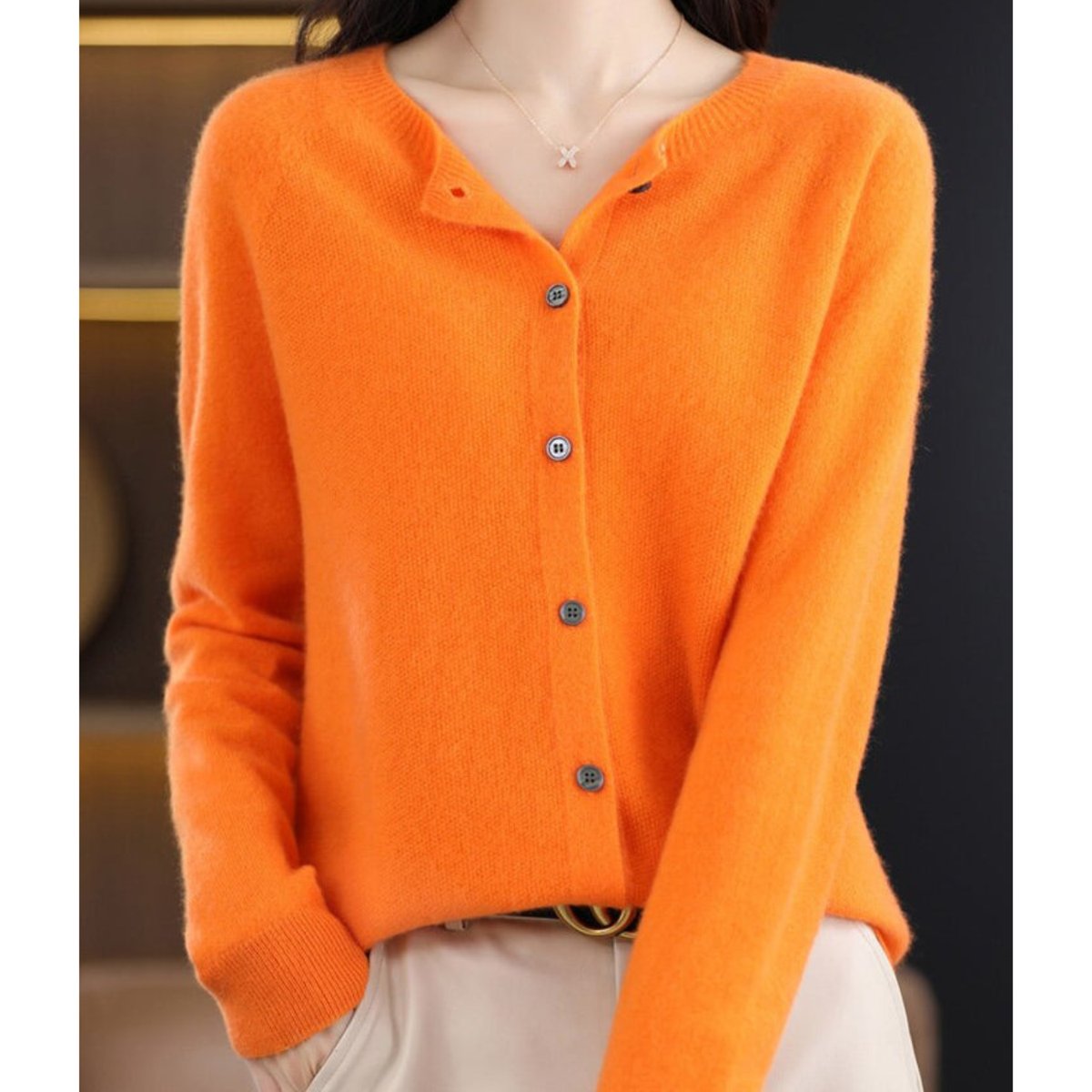 Women's Button-Up V-Neck Cashmere Knit Cardigan - Variant Style 14 | Lavisa