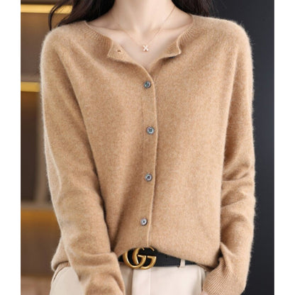 Women's Button-Up V-Neck Cashmere Knit Cardigan - Back View | Lavisa