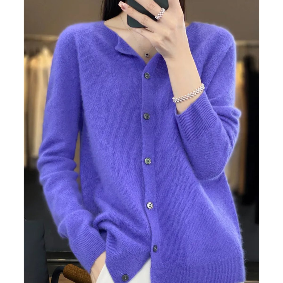 Women's Button-Up V-Neck Cashmere Knit Cardigan - Variant Style 9 | Lavisa
