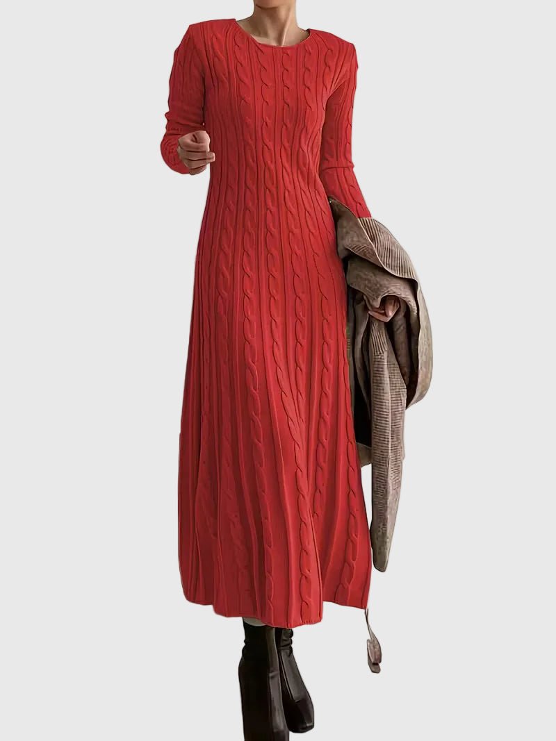 Women's Cable-Knit Long-Sleeve Maxi Jumper Dress - Back View | Lavisa