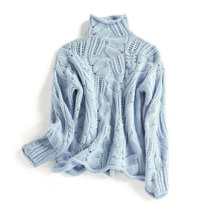 Women's Cable Knit Sweater Turtleneck Loose Fit Jumper - Side Angle | Lavisa