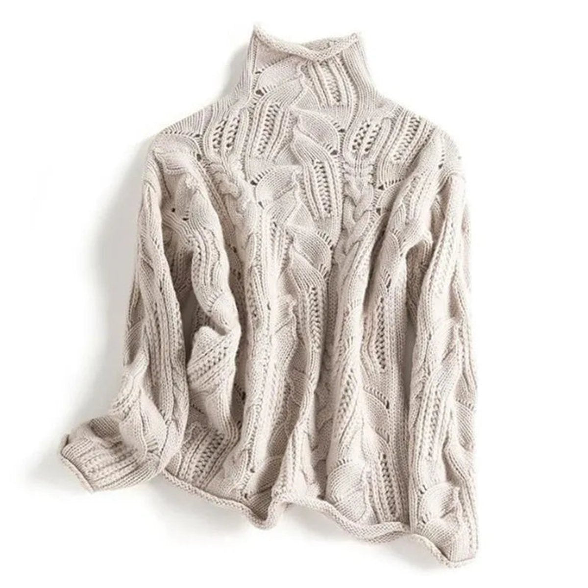 Women's Cable Knit Sweater Turtleneck Loose Fit Jumper - Back View | Lavisa