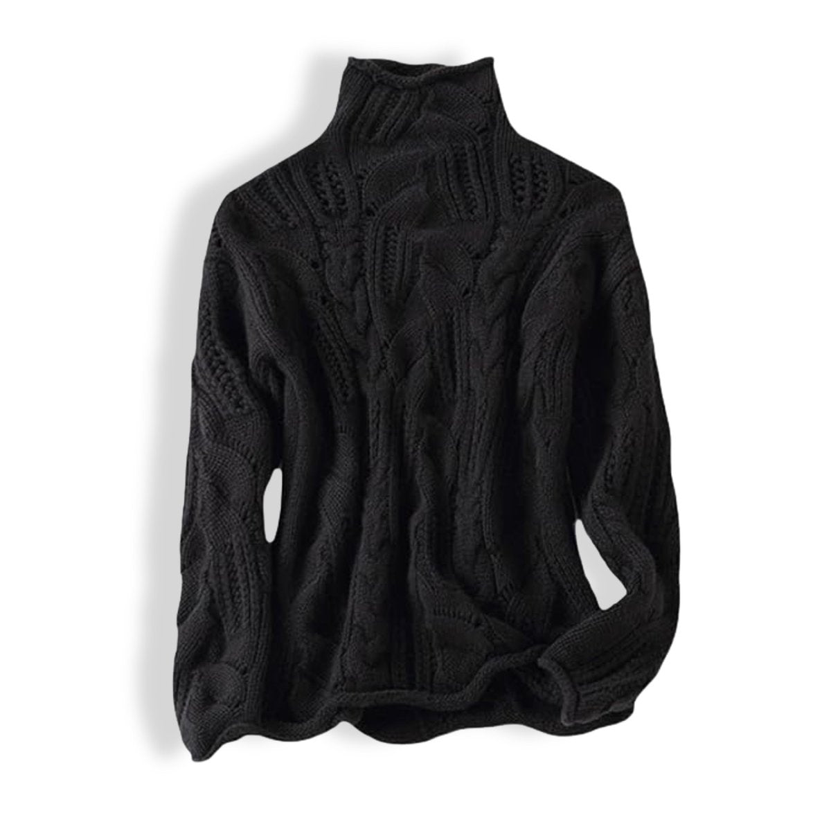 Women's Cable Knit Sweater Turtleneck Loose Fit Jumper - Close-Up Texture & Detail | Lavisa