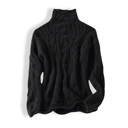 Women's Cable Knit Sweater Turtleneck Loose Fit Jumper - Close-Up Texture & Detail | Lavisa