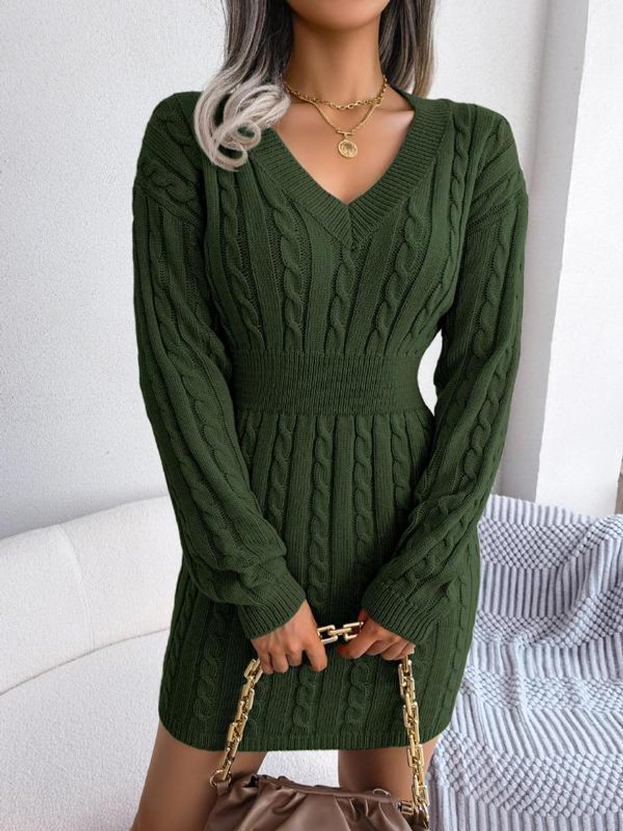 Women's Cable-Knit V-Neck Long Sleeve Formal Dresses Bodycon Mini - Variant Style 8 | Lavisa